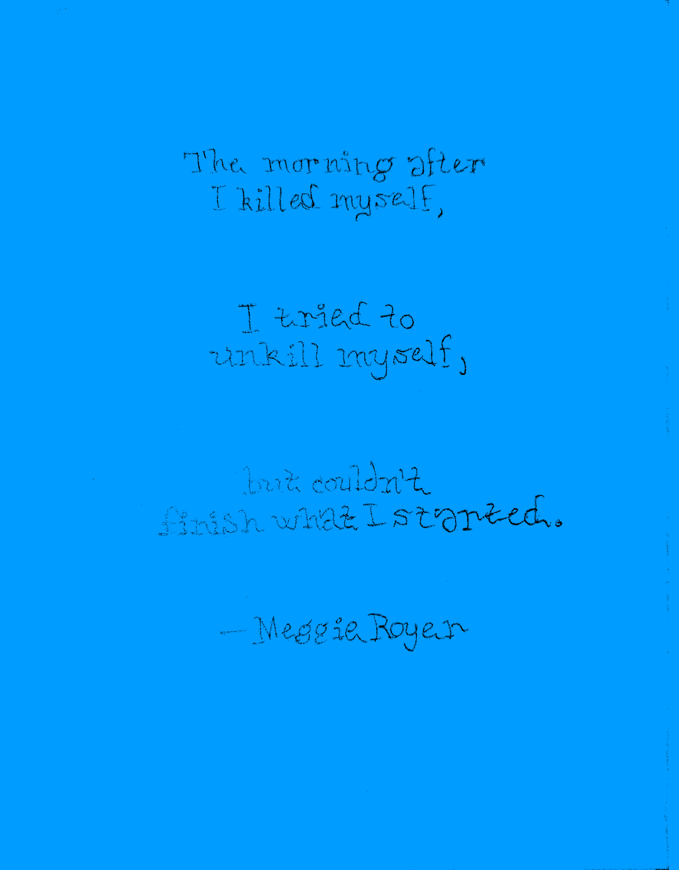 The morning after I killed myself, I tried to unkill myself, but couldn't finish what I started. -Meggie Royer